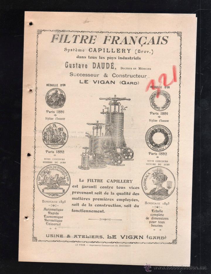Catalogues publicitaires: CATALOGO PUBLICITARIO DE FILTRE FRAN&Ccedil;AIS. GUSTAVE DAUDE. LE VIGAN (GARD), FRANCIA. FILTROS. LEER.