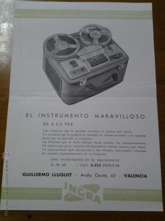 Werbekataloge: ANTIGUA PUBLICIDAD MAGNETOFON GUILLERMO LLUQUET INGRA VALENCIA