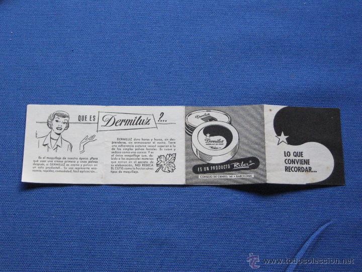 Cat&aacute;logos publicitarios: ANTIGUO FOLLETO PUBLICITARIO DE DERMILUZ - PRODUCTO RIBER - CONSEJO DE CIENTO 141 BARCELONA