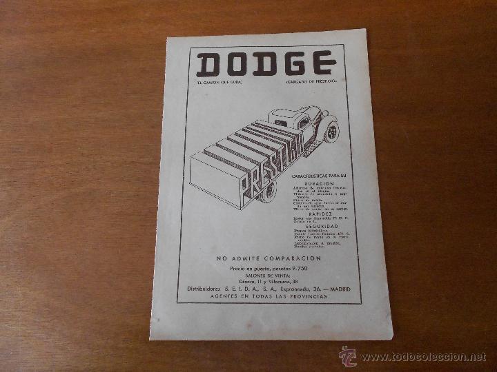 Cat&aacute;logos publicitarios: RECORTE PRENSA ORIGINAL 1935: PUBLICIDAD CAMI&Oacute;N DODGE