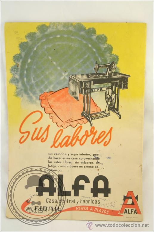 Advertising Catalogs: Antigua Publicaci&oacute;n Sobre Moda y Figurines con Publicidad M&aacute;quinas de Coser ALFA - A&ntilde;os 50-60