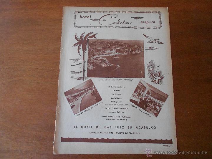 Cat&aacute;logos publicitarios: ANTIGUA PUBLICIDAD ORIGINAL EN PRENSA: HOTEL CALETA ACAPULCO, A&Ntilde;O 1951