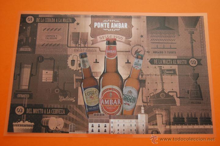 Cat&aacute;logos publicitarios: CARTEL - REPRODUCCI&Oacute;N ANTIGUA PUBLICIDAD CERVEZA AMBAR - TAM.APROX. DINA3 PLASTIF.