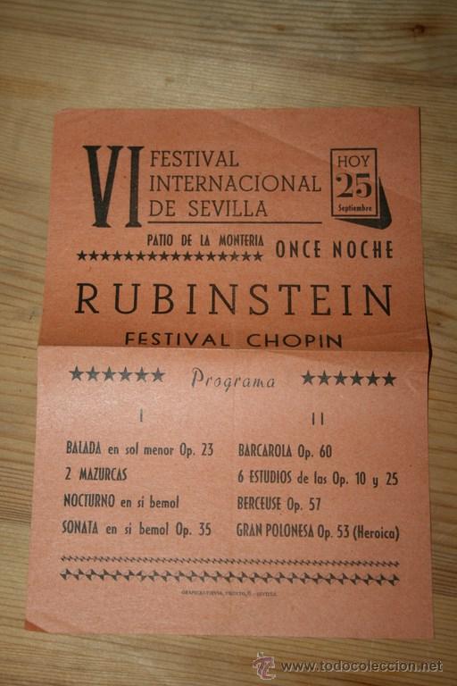 Advertising Catalogs: PROGRAMA VI FESTIVAL INTERNACIONAL DE SEVILLA - RUBINSTEIN - CHOPIN