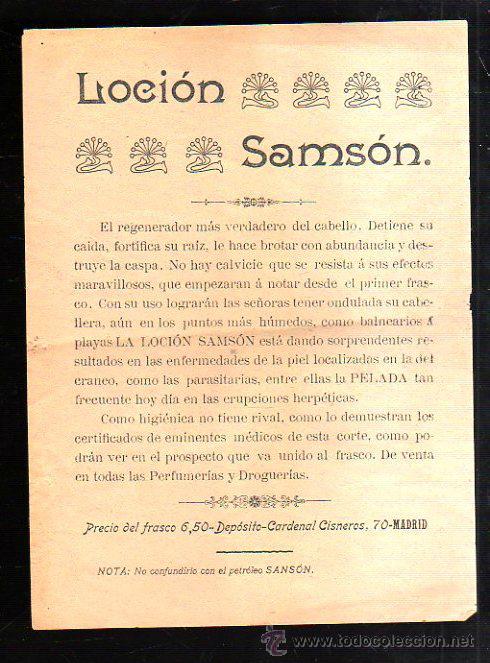 Werbekataloge: PROPAGANDA PUBLICITARIA. LOCION SAMSON. REGENERADOR DE CABELLO. MADRID.