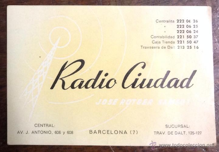 Cat&aacute;logos publicitarios: RADIO CIUDAD. JOSE ROTGER SAMSOT. TARJETA DE VISITA. 8 x 12 cm. Publicidad.