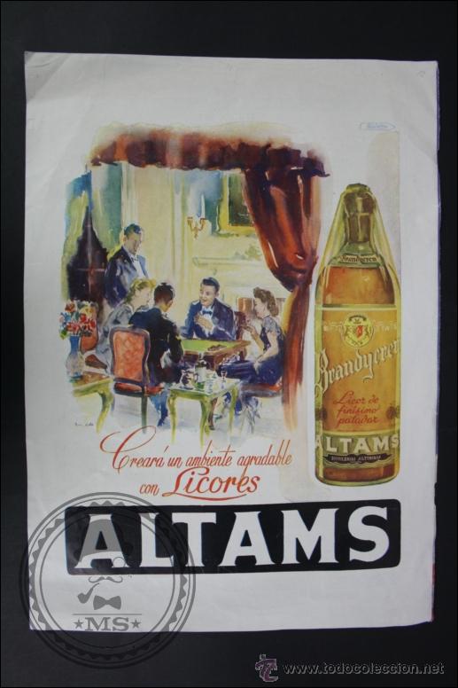 Advertising Catalogs: Antiguo Anuncio Publicitario Licor Altams - Brandycrem - Destiler&iacute;as Altimiras - Medidas 34 x 24 Cm