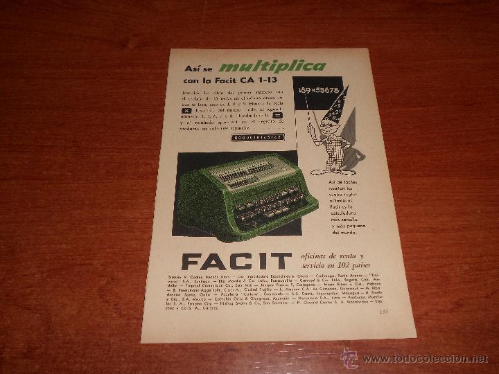 Catalogues publicitaires: PUBLICIDAD ORIGINAL EN PRENSA A&Ntilde;O 1951: LA CALCULADORA M&Aacute;S PEQUE&Ntilde;A DEL MUNDO, FACIR CA 1-13