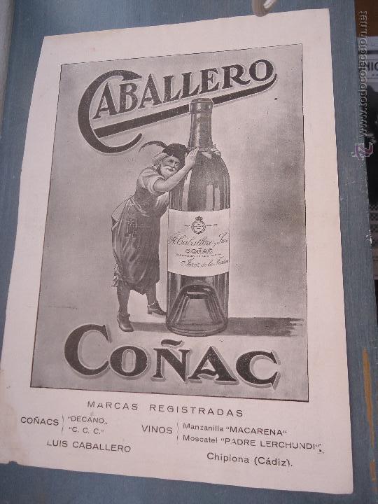 Cat&aacute;logos publicit&aacute;rios: ANTIGUA HOJA PRENSA 1923 - publicidad co&ntilde;ac caballero chipiona cadiz