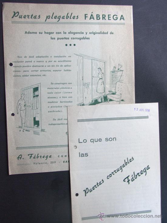Cat&aacute;logos publicit&aacute;rios: PUERTAS PLEGABLES - FABREGA / BARCELONA 1958 / PUBLICIDAD COMERCIAL