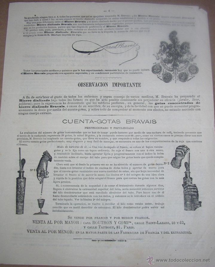 Cat&aacute;logos publicit&aacute;rios: Antigua publicidad farmacia. Hierro Bravais (clorisis, anemia, palidez, empobrecimiento sangre)