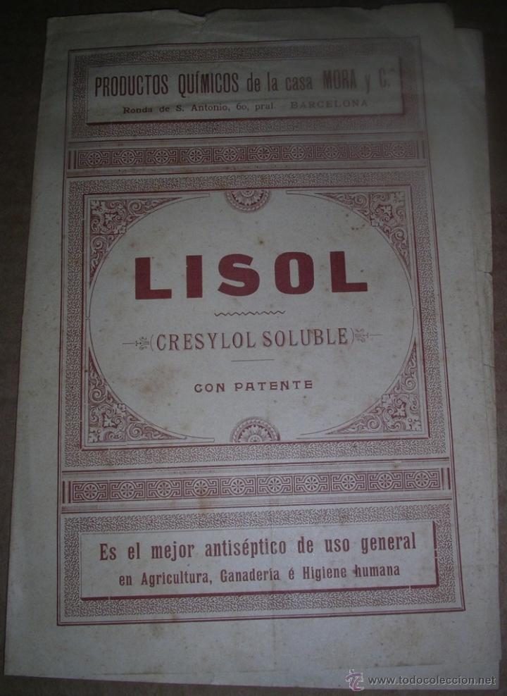 Cat&aacute;logos publicit&aacute;rios: Antigua publicidad farmacia. Lisol - Barcelona - productos qu&iacute;micos casa Mora y C&ordf;