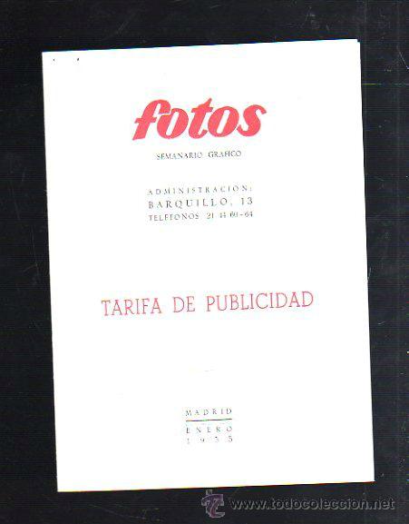 Werbekataloge: FOTOS SEMINARIO GRAFICO. TARIFA DE PUBLICIDAD. MADRID. ENERO 1955. VER