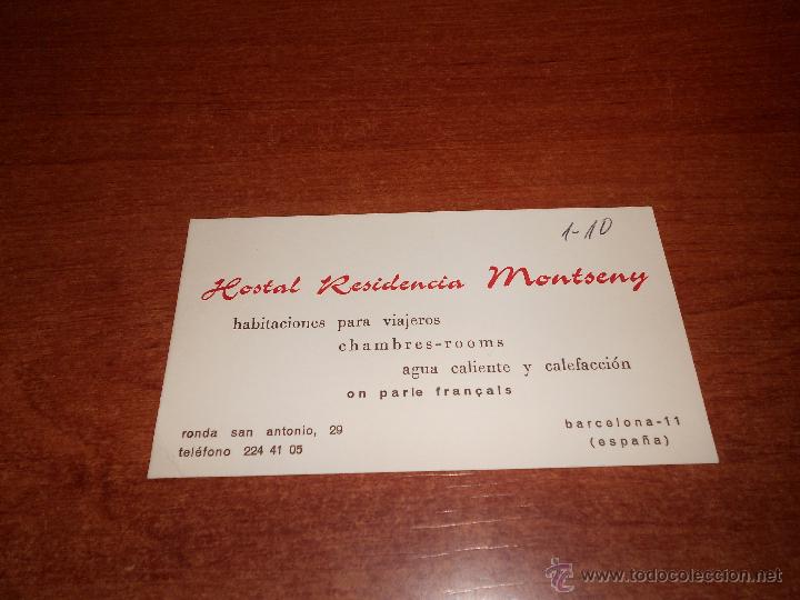 Cat&aacute;logos publicit&aacute;rios: PUBLICIDAD: ANTIGUO FOLLETO DE MANO HOSTAL RESIDENCIA MONTSENY. BARCELONA