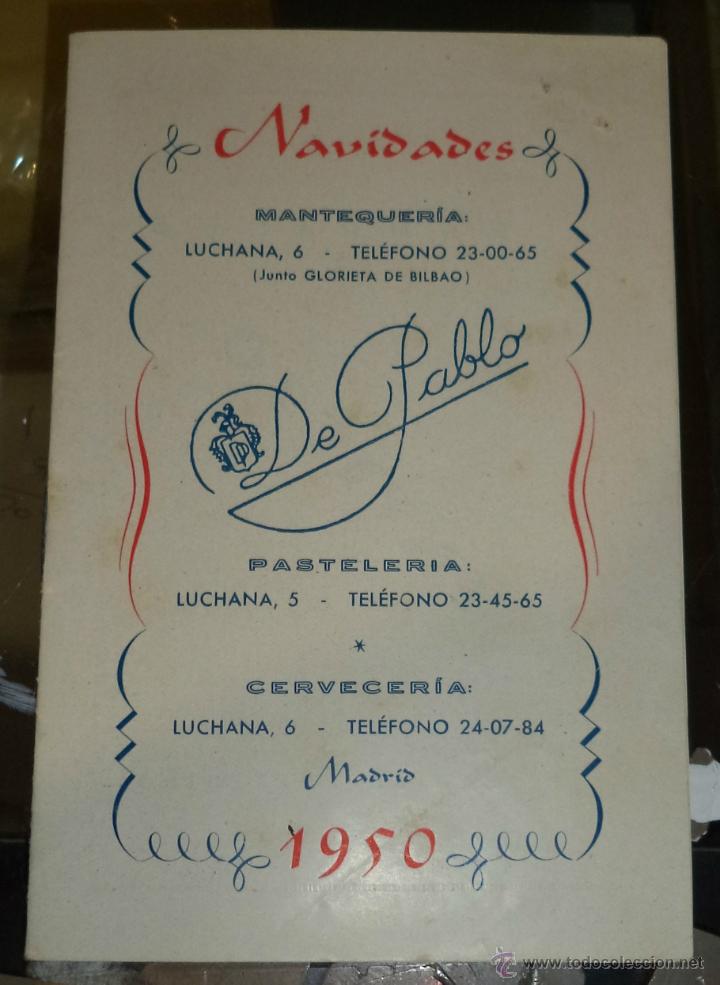 Werbekataloge: MANTEQUERIA, PASTELERIA, CERVECERIA. DE PABLO. MADRID. NAVIDAD 1950. LISTA DE PRECIOS