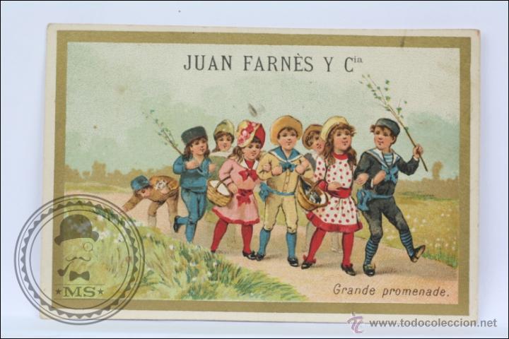 Catalogues publicitaires: Tarjeta de Publicidad de Juan Farn&egrave;s y C&iacute;a - Ni&ntilde;os de Paseo. Grande Promenade - Medidas 11 x 7,5 Cm