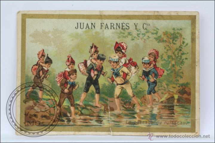 Catalogues publicitaires: Tarjeta de Publicidad de Juan Farn&egrave;s y C&iacute;a - Ni&ntilde;os. Le Passage du Ruisseau - Medidas 11 x 7,5 Cm