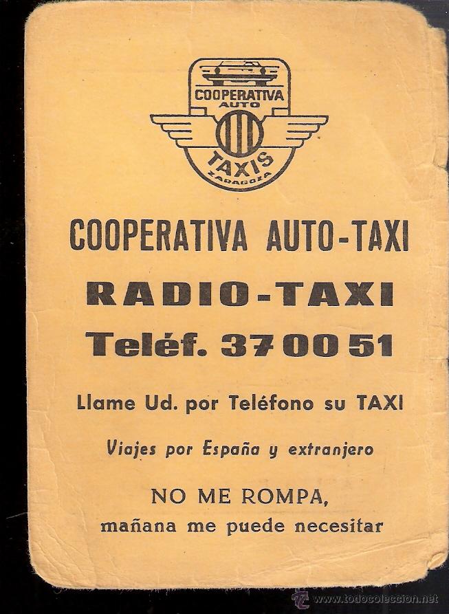 Cat&aacute;logos publicitarios: Cooperativa Auto-Taxi Tel&eacute;fono. Publicidad Merendero La Casilla y Cafeter&iacute;a Menfis. Zaragoza.