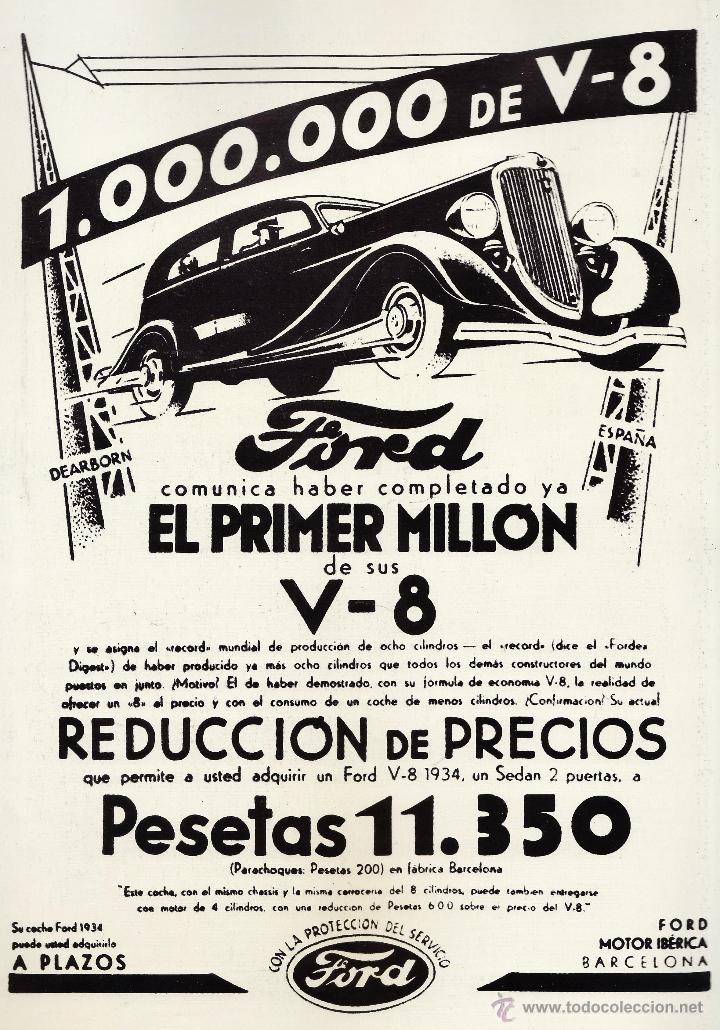 Advertising Catalogs: Anuncio - hoja suelta publicitaria - coches ford v-8 - reproduccion anuncio la vanguardia a&ntilde;o 1934