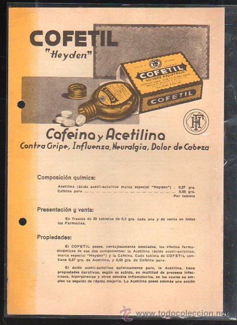 Werbekataloge: CATALOGO DE COFETIL HEYDEN. CAFEINA Y ACETILINA. CON DESCRIPCION. VER FOTOS