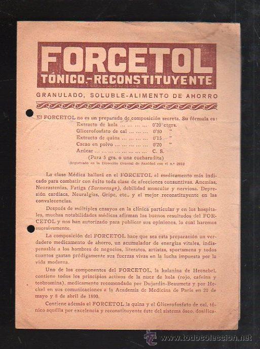 Cat&aacute;logos publicit&aacute;rios: CATALOGO PUBLICITARIO DE FORCETOL. TONICO-RECONSTITUYENTE. DESCRIPCION Y OPINIONES MEDICAS. VER