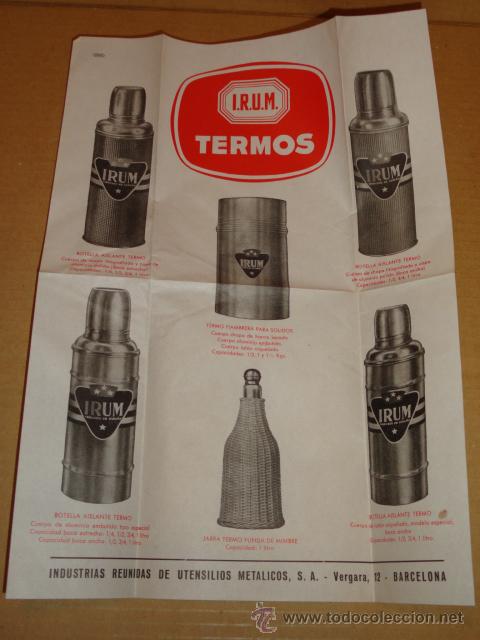 Cat&aacute;logos publicit&aacute;rios: CATALOGO COMERCIAL TERMOS IRUM (IND.REUNIDAS DE UTENSILIOS METALICOS (BARCELONA)