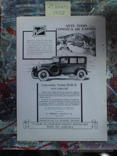 Cat&aacute;logos publicitarios: .1 RECORTE PRENSA PUBLICIDAD ** LIMOUSINE SEDAN BUICK 6 ESPECIAL ** A&Ntilde;O 1926 - 29 DE AGOSTO