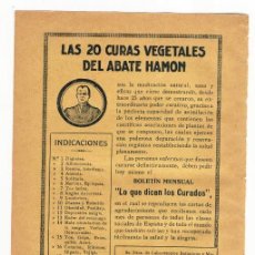 Catálogos publicitarios: LAS 20 CURAS VEGETALES DEL ABATE HAMON, INDICACIONES - 1932