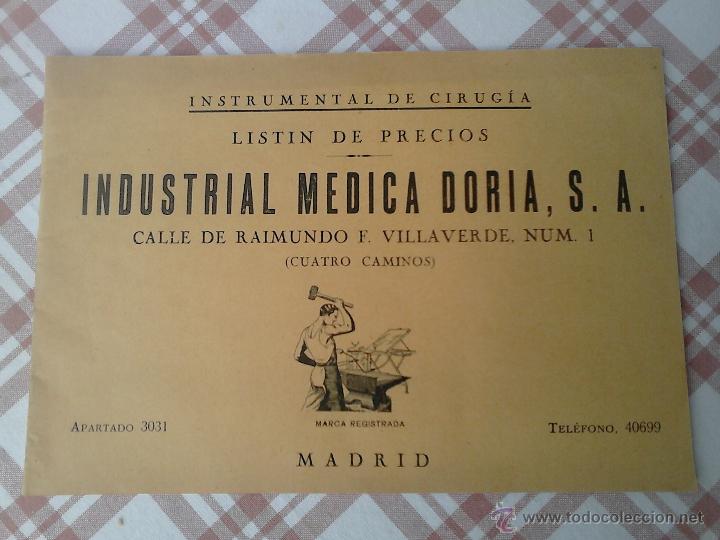 Cat&aacute;logos publicit&aacute;rios: Cat&aacute;logo de precios INDUSTRIAL MEDICA DORIA, S.A. A&ntilde;os 30 Instrumental de cirug&iacute;a