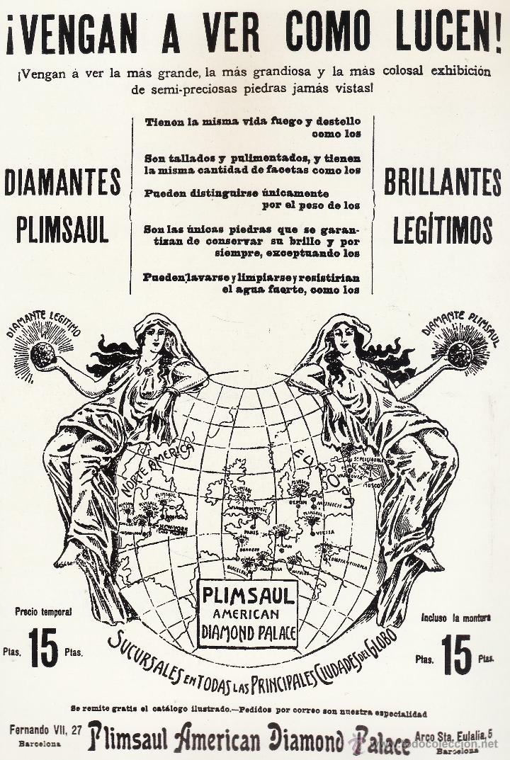 Advertising Catalogs: hoja suelta - publicidad - diamantes plimsaul american - reproduccion anuncio la vanguardia a&ntilde;o 1904