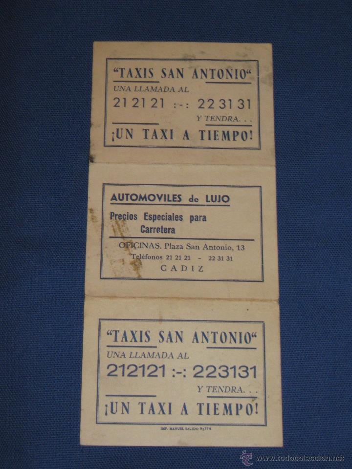 Cat&aacute;logos publicitarios: CADIZ - TRIPTICO PUBLICITARIO DE TAXIS SAN ANTONIO - UN TAXI A TIEMPO