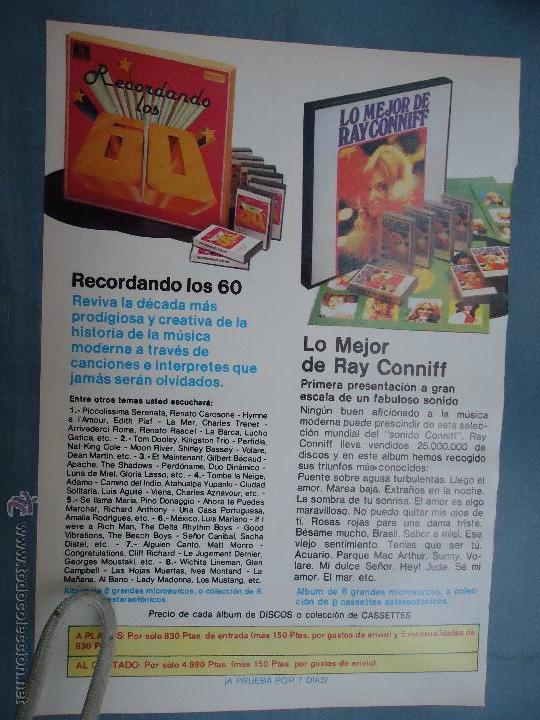 Cat&aacute;logos publicit&aacute;rios: PUBLICIDAD - ANTIGUA HOJA PUBLICITARIA SUELTA - RECORDANDO LOS 60 LO MEJOR DE RAY CONNIFF , MUSICA
