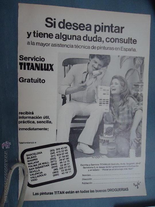Catalogues publicitaires: PUBLICIDAD - ANTIGUA HOJA PUBLICITARIA SUELTA - PINTURA TITANLUX