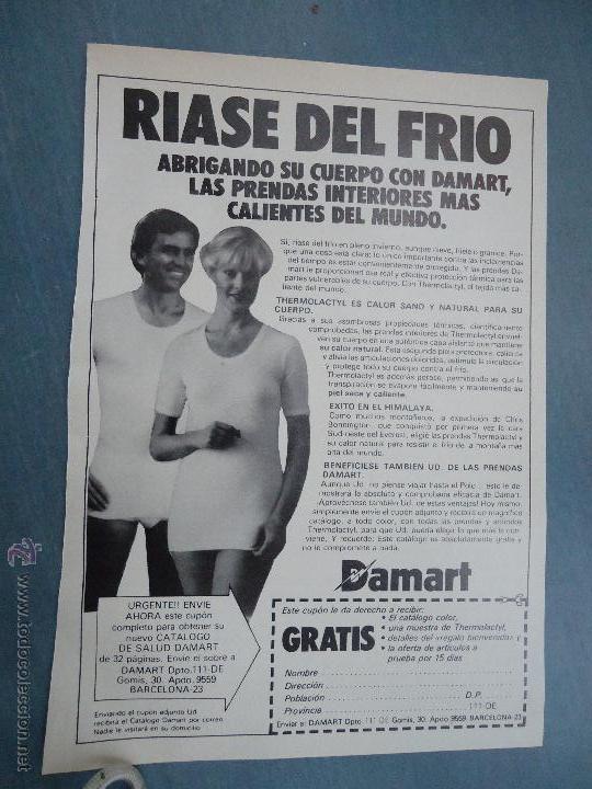 Advertising Catalogs: PUBLICIDAD - ANTIGUA HOJA PUBLICITARIA SUELTA - RIASE DEL FRIO , DAMART