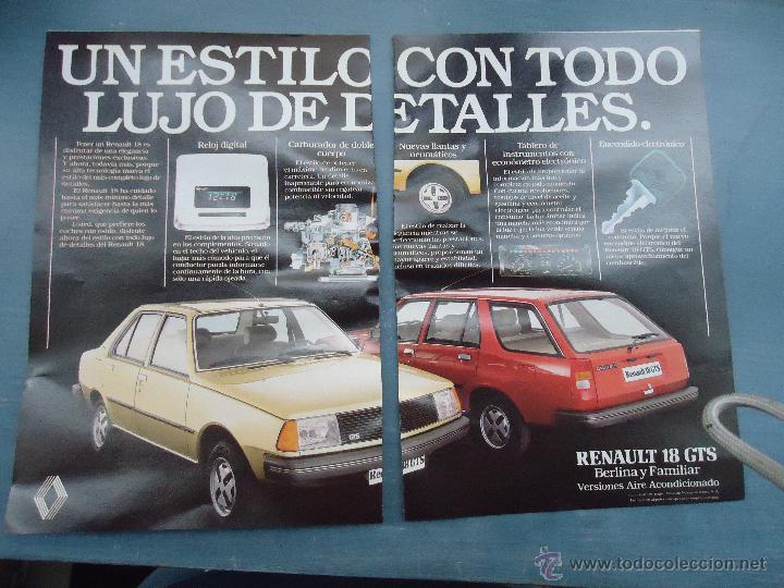 Werbekataloge: PUBLICIDAD - ANTIGUA HOJA PUBLICITARIA SUELTA - COCHE RENAULT 18 GTS  VERLINA Y FAMILIAR, 2 HOJAS