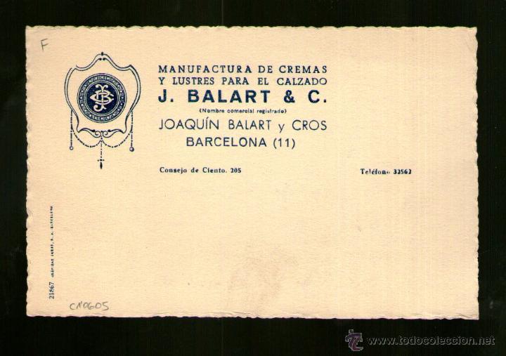 Catalogues publicitaires: BALART & C. MANUFACTURA CREMAS Y LUSTRES PARA CALZADO BARCELONA Tarjeta Publicidad inicios Siglo XX