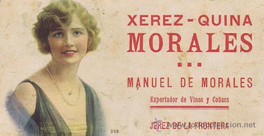 Cat&aacute;logos publicitarios: TARJETA CON PUBLICIDAD DE XEREZ-QUINA MORALES - Manuel de Morales - Exportador de Vinos y Co&ntilde;acs