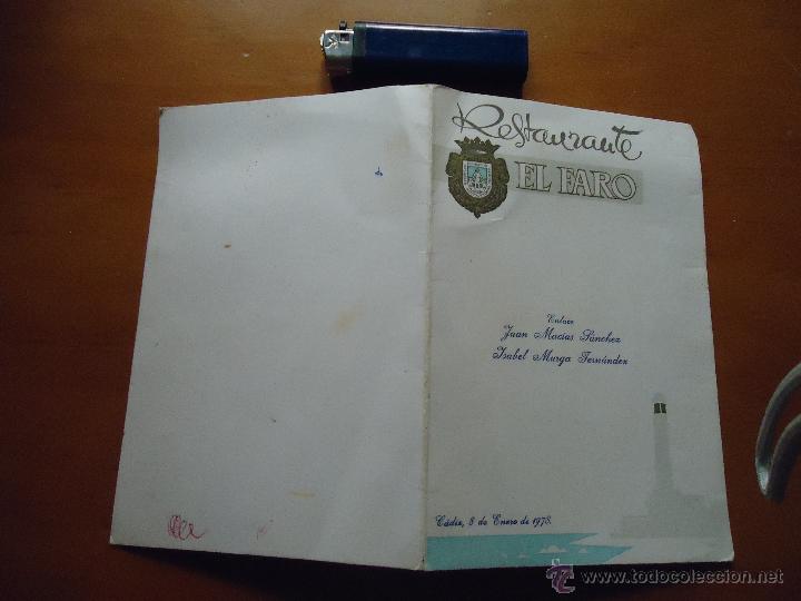 Cat&aacute;logos publicit&aacute;rios: ANTIGUa publicidad restaurante el faro , carta de enlace 1978 cadiz