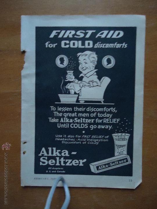 Cat&aacute;logos publicit&aacute;rios: PUBLICIDAD ORIGINAL -  alka seltzer , fird aid for cold discomforts