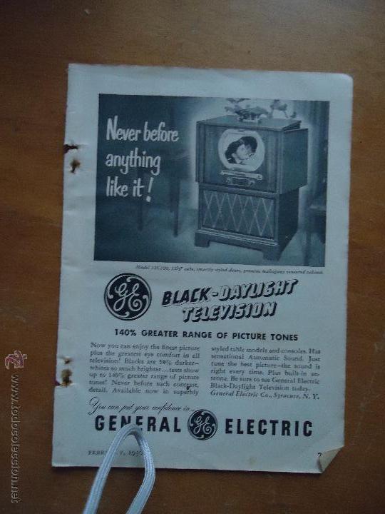 Cat&aacute;logos publicit&aacute;rios: PUBLICIDAD ORIGINAL - radio televisor --- general electric, black daylight televisor