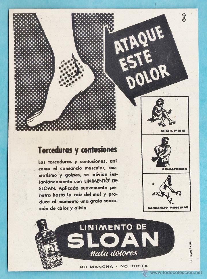 Catalogues publicitaires: anuncio recortado - linimento sloan mata dolores - rev destino - pub. sin datos - a&ntilde;os 50 - mt