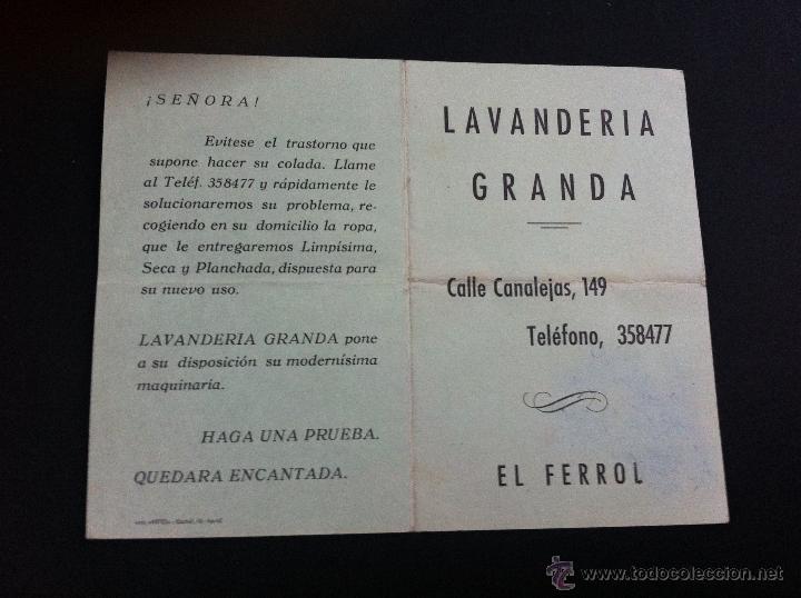 Cat&aacute;logos publicit&aacute;rios: FOLLETO PUBLICITARIO (LAVANDER&Iacute;A GRANDA) FERROL. Imp. ARTES. MEDIDAS: 19 x 15cm