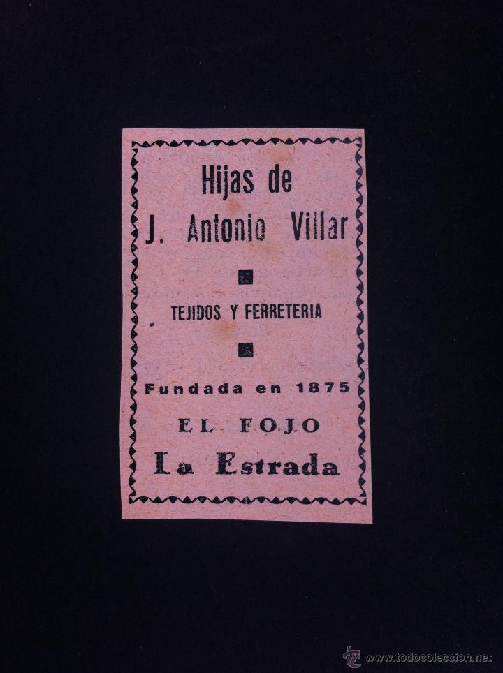Cat&aacute;logos publicit&aacute;rios: ANUNCIO PUBLICITARIO (HIJAS DE J. ANTONIO VILLAR)  TEJIDOS Y FERRETER&Iacute;A.  EL FOJO,  LA ESTRADA.