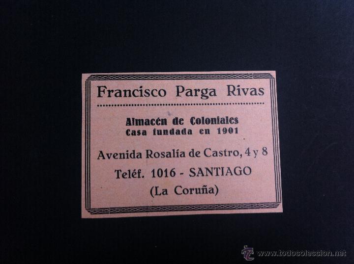 Catalogues publicitaires: ANUNCIO PUBLICITARIO (FRANCISCO PARGA RIVAS) ALMAC&Eacute;N DE COLONIALES. TEL&Eacute;FONO 1016. SANTIAGO