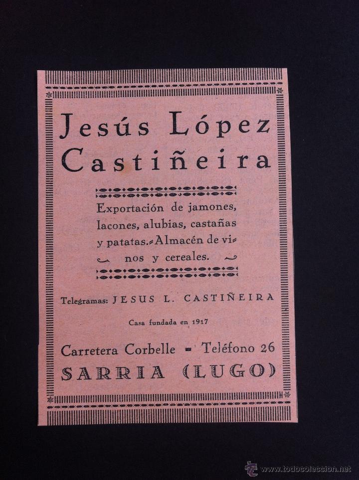 Catalogues publicitaires: ANUNCIO PUBLICITARIO (JES&Uacute;S L&Oacute;PEZ CASTI&Ntilde;EIRA) EXPORTACI&Oacute;N DE JAMONES. TEL&Eacute;FONO 26. SARRIA, LUGO