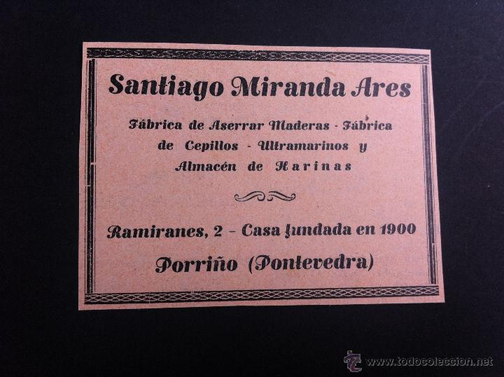 Catalogues publicitaires: ANUNCIO PUBLICITARIO (SANTIAGO MIRANDA ARES) FABRICA DE ASERRAR.  PORRI&Ntilde;O, PONTEVEDRA.
