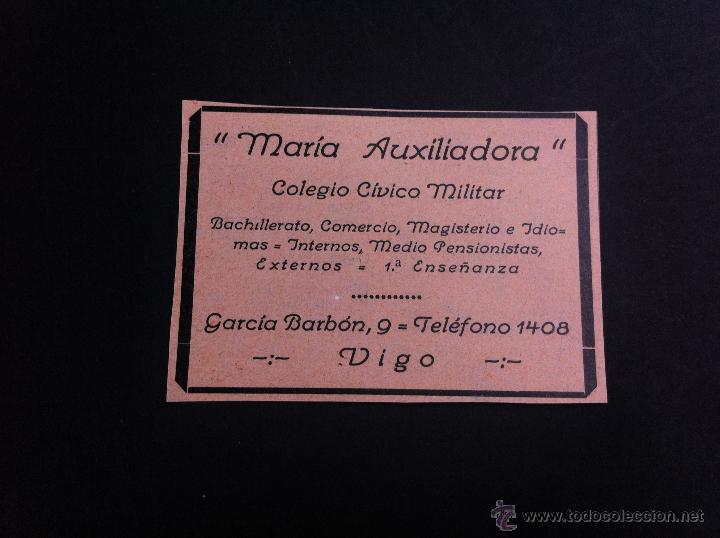 Catalogues publicitaires: ANUNCIO PUBLICITARIO (MAR&Iacute;A AUXILIADORA) COLEGIO C&Iacute;VICO MILITAR. TEL&Eacute;FONO 1408.  VIGO