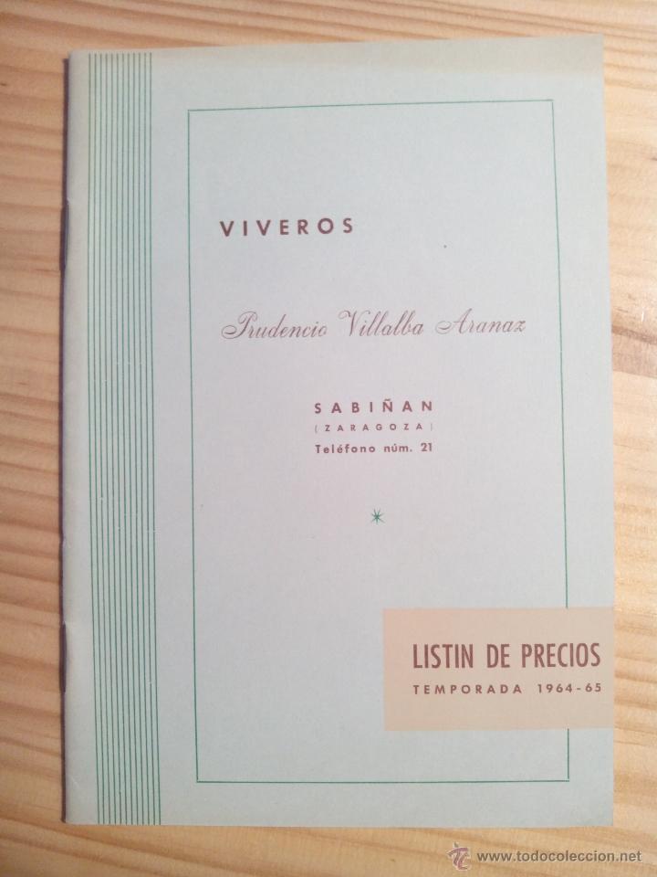 Cat&aacute;logos publicitarios: Cat&aacute;logo de Viveros Prudencio Villalba Aranaz. Sabi&ntilde;&agrave;n (Zaragoza) 1964