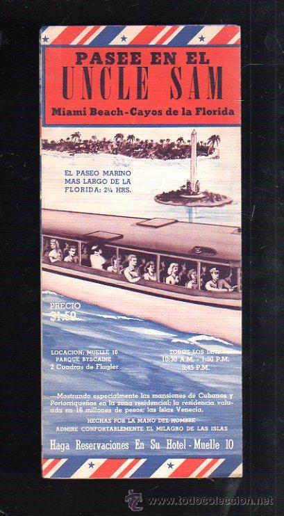 Werbekataloge: FOLLETO PUBLICITARIO. PASEE EN EL UNCLE SAM. MIAMI BEACH, CAYOS DE LA FLORIDA.