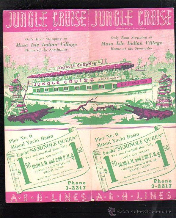 Werbekataloge: FOLLETO PUBLICITARIO. JUNGLE CRUISE. MUSA ISLE INDIAN VILLAGE. A.G.H LINES. FLORIDA